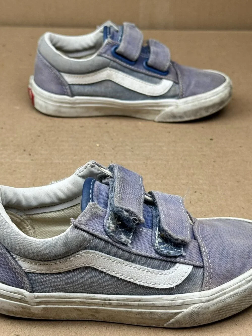 Kids' Vans Blue Canvas Hook and Loop Sneakers Size 12.5 Damage